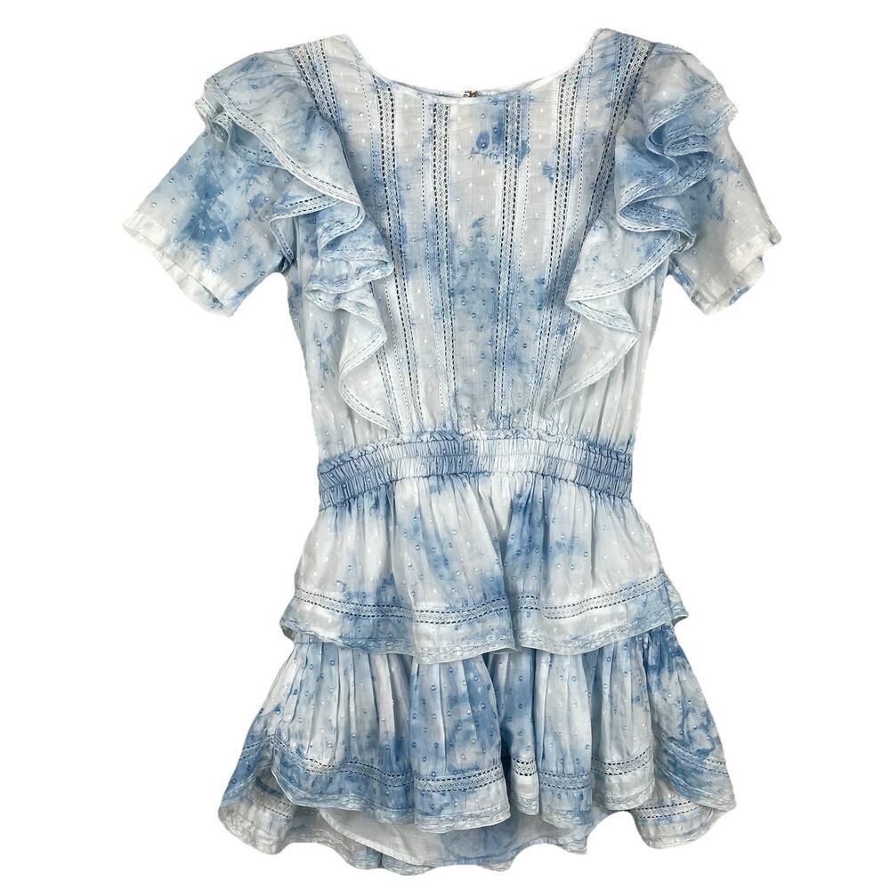 LoveShackFancy Natasha Ruffle Tier Mini Dress Size Small Pacific Indigo Demure